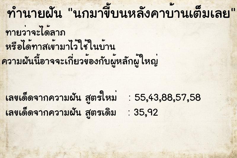 ทำนายฝันนกมาขี้บนหลังคาบ้านเต็มเลย ทำนายฝันทำนายฝันนกมาขี้บนหลังคาบ้านเต็มเลย