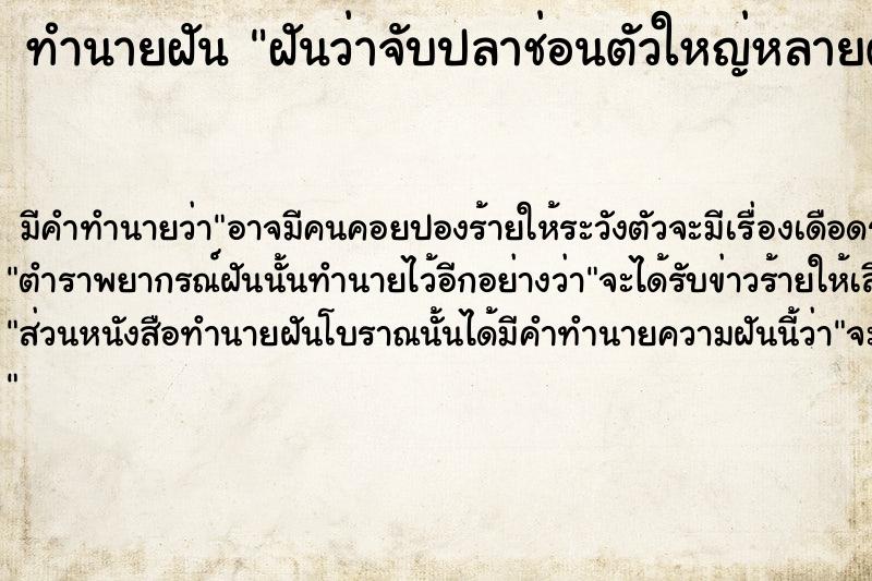 ทำนายฝันฝันว่าจับปลาช่อนตัวใหญ่หลายตัวใส่ถังจนเต็ม ทำนายฝันทำนายฝันฝันว่าจับปลาช่อนตัวใหญ่หลายตัวใส่ถังจนเต็ม