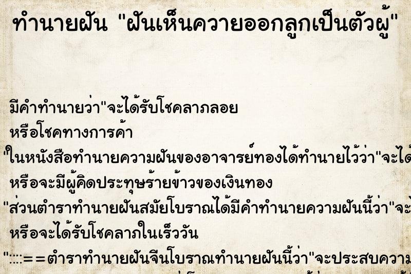 ทำนายฝัน ฝันเห็นควายออกลูกเป็นตัวผู้ ทำนายฝัน ฝันเห็นควายออกลูกเป็นตัวผู้