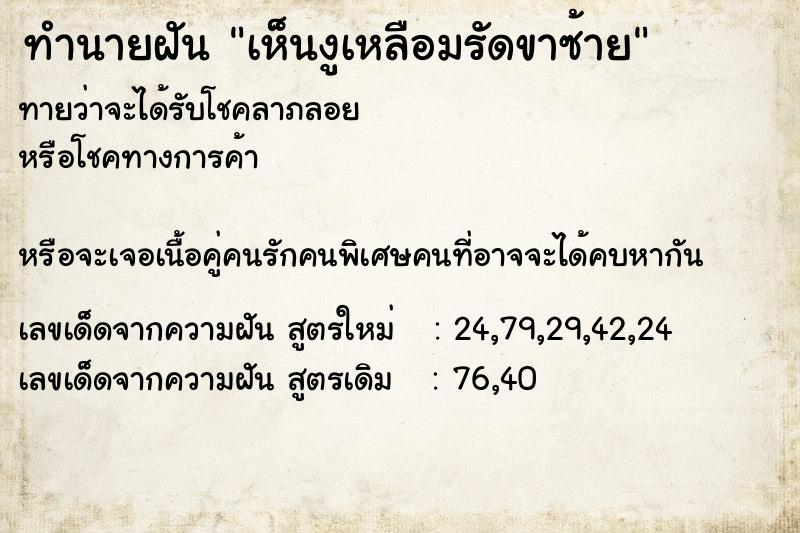 ทำนายฝันเห็นงูเหลือมรัดขาซ้าย ทำนายฝันทำนายฝันเห็นงูเหลือมรัดขาซ้าย