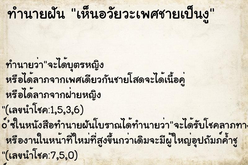 ทำนายฝัน เห็นอวัยวะเพศชายเป็นงู ตำราโบราณ แม่นที่สุดในโลก