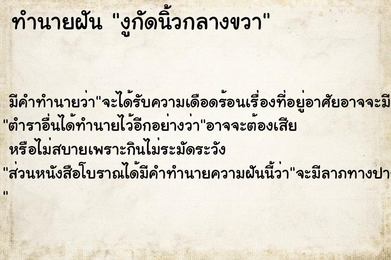 ทำนายฝันงูกัดนิ้วกลางขวา ทำนายฝันทำนายฝันงูกัดนิ้วกลางขวา
