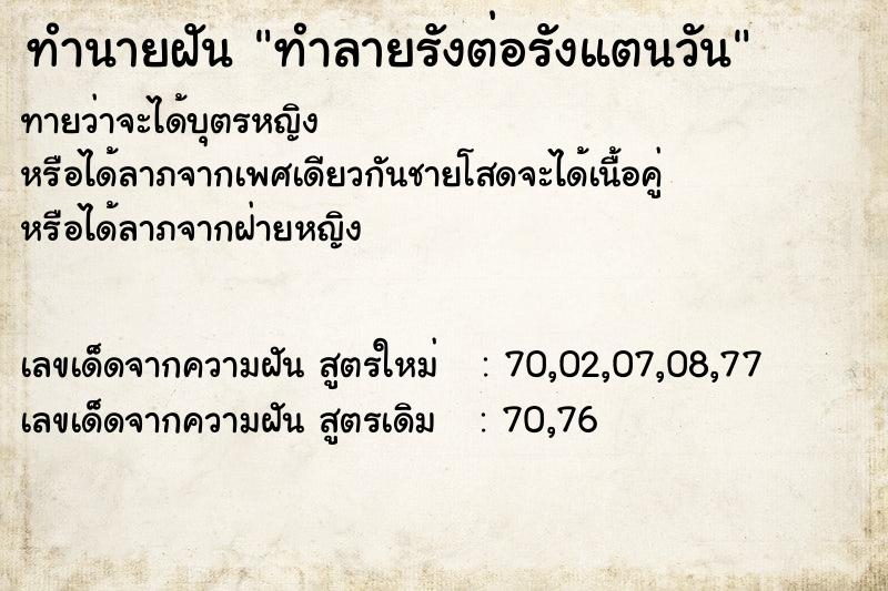 ทำนายฝันทำลายรังต่อรังแตนวัน ทำนายฝันทำนายฝันทำลายรังต่อรังแตนวัน