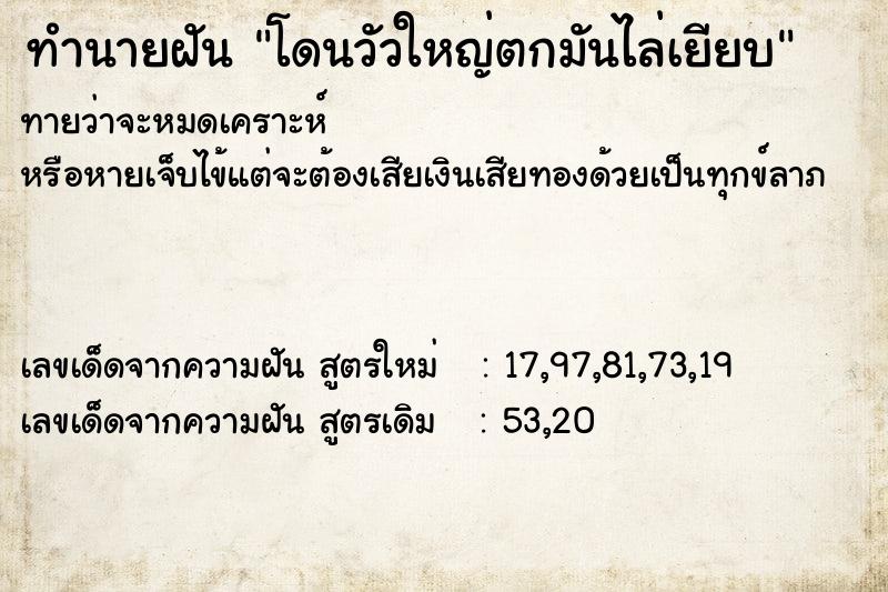 ทำนายฝันทำนายฝันโดนวัวใหญ่ตกมันไล่เยียบ