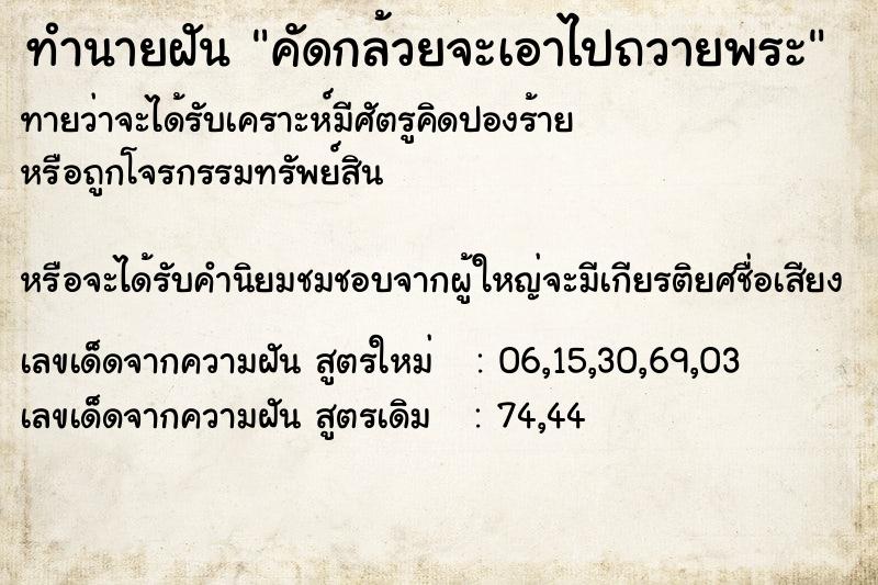 ทำนายฝันทำนายฝันคัดกล้วยจะเอาไปถวายพระ