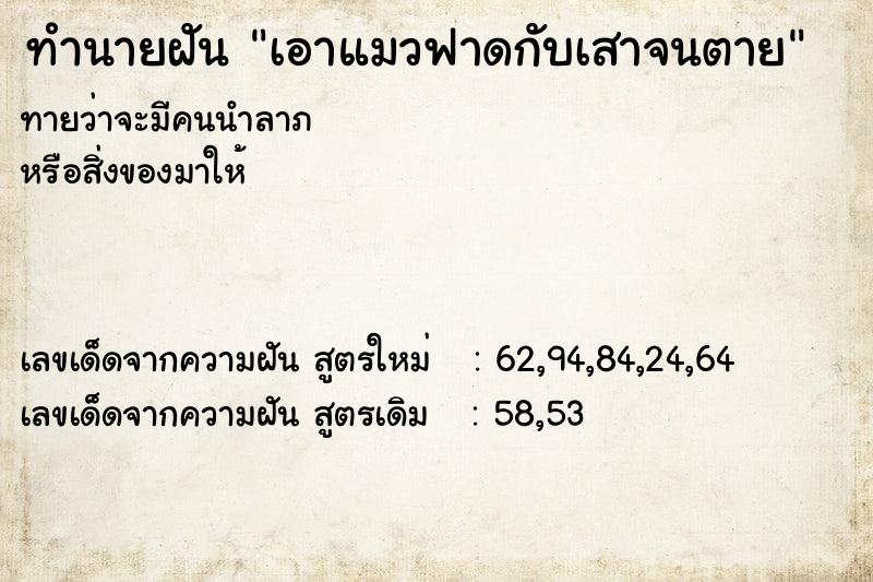 ทำนายฝัน เอาแมวฟาดกับเสาจนตาย ทำนายฝัน เอาแมวฟาดกับเสาจนตาย