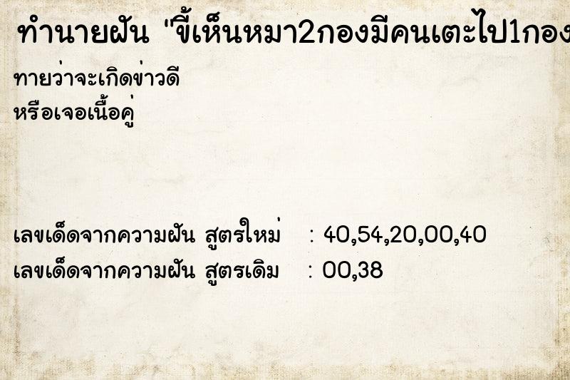 ทำนายฝันขี้เห็นหมา2กองมีคนเตะไป1กอง ทำนายฝันทำนายฝันขี้เห็นหมา2กองมีคนเตะไป1กอง