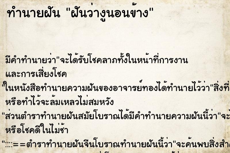 ทำนายฝัน ฝันว่างูนอนข้าง ทำนายฝัน ฝันว่างูนอนข้าง