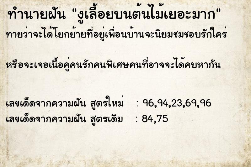 ทำนายฝัน งูเลื้อยบนต้นไม้เยอะมาก ทำนายฝัน งูเลื้อยบนต้นไม้เยอะมาก