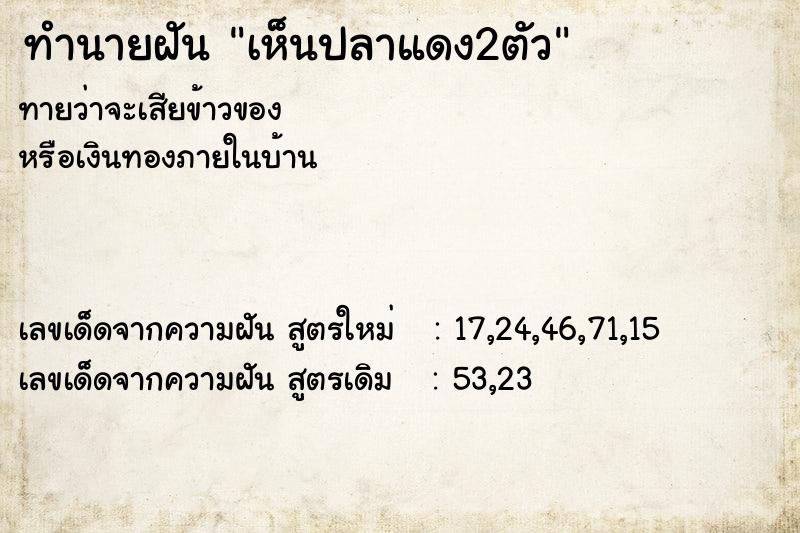 ทำนายฝันเห็นปลาแดง2ตัว ทำนายฝันทำนายฝันเห็นปลาแดง2ตัว