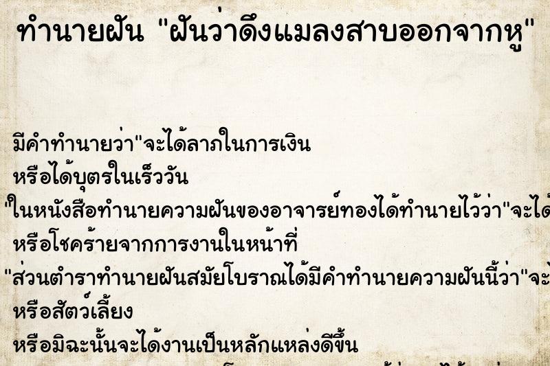 ทำนายฝัน ฝันว่าดึงแมลงสาบออกจากหู ตำราโบราณ แม่นที่สุดในโลก