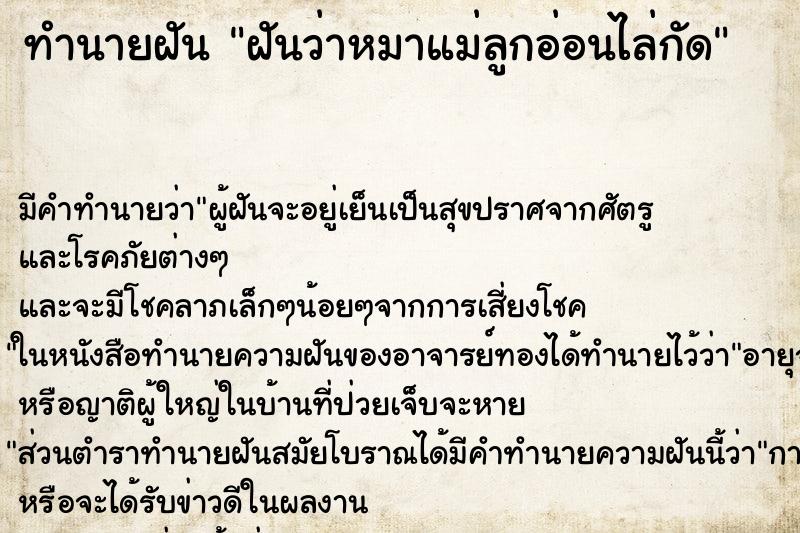 ทำนายฝัน ฝันว่าหมาแม่ลูกอ่อนไล่กัด ทำนายฝัน ฝันว่าหมาแม่ลูกอ่อนไล่กัด