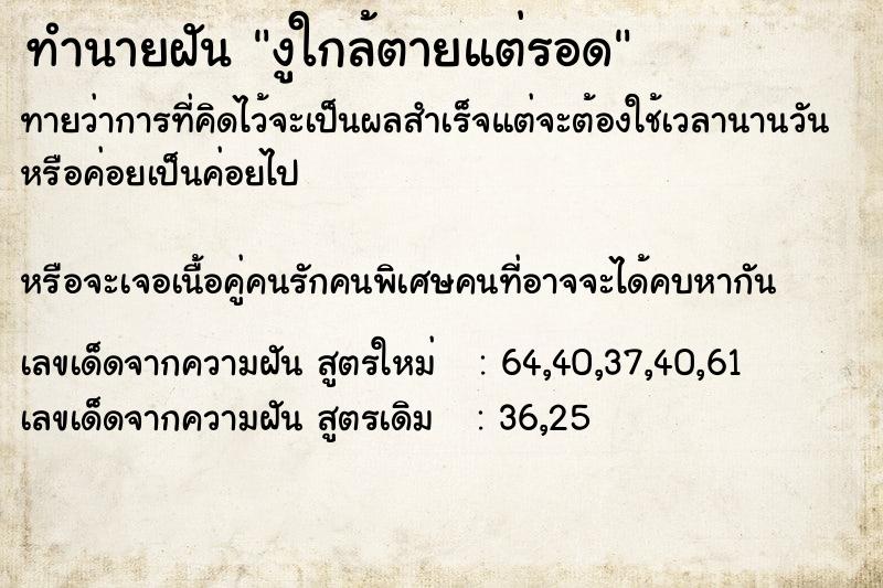 ทำนายฝันงูใกล้ตายแต่รอด ทำนายฝันทำนายฝันงูใกล้ตายแต่รอด