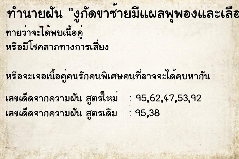 ทำนายฝันทำนายฝันงูกัดขาซ้ายมีแผลพุพองและเลือดไหล