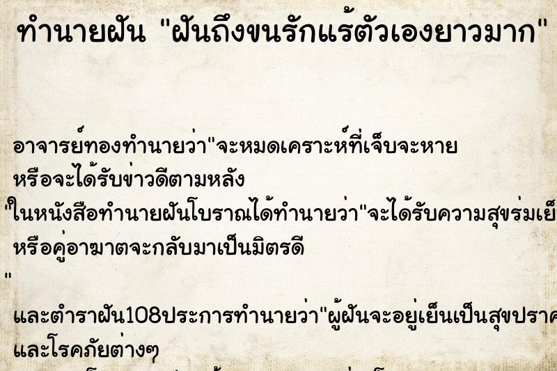 ทำนายฝันทำนายฝันฝันถึงขนรักแร้ตัวเองยาวมาก