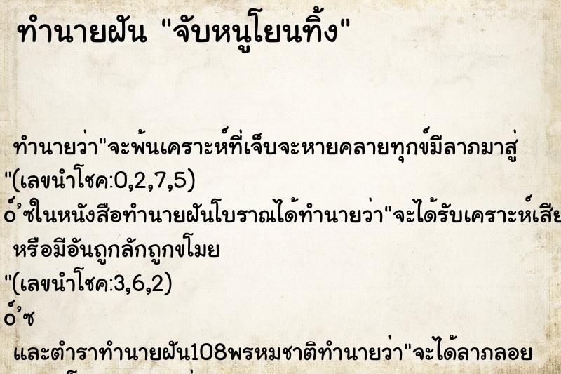 ทำนายฝัน จับหนูโยนทิ้ง ทำนายฝัน จับหนูโยนทิ้ง