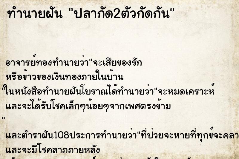 ทำนายฝัน ปลากัด2ตัวกัดกัน ตำราโบราณ แม่นที่สุดในโลก