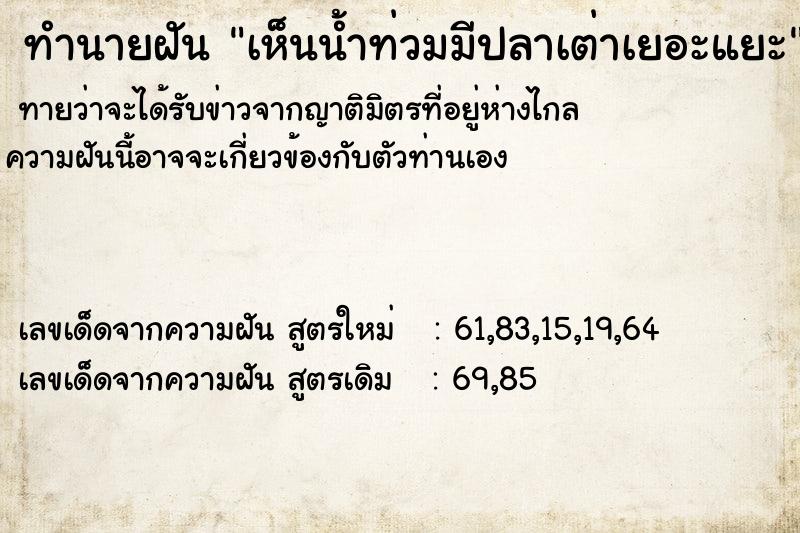 ทำนายฝันทำนายฝันเห็นน้ำท่วมมีปลาเต่าเยอะแยะ