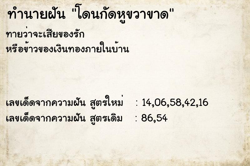 ทำนายฝันโดนกัดหูขวาขาด ทำนายฝันทำนายฝันโดนกัดหูขวาขาด