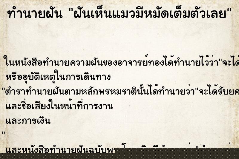 ทำนายฝันทำนายฝันฝันเห็นแมวมีหมัดเต็มตัวเลย