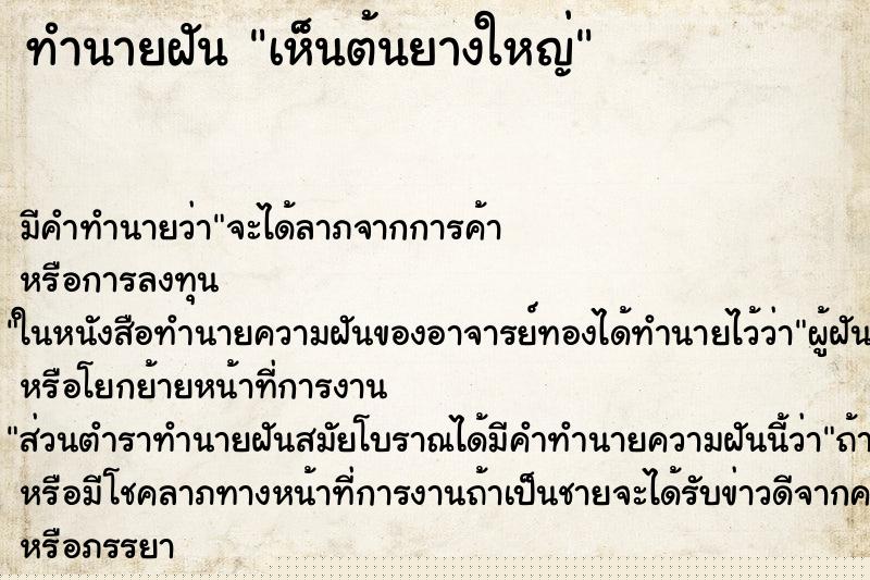 ทำนายฝัน เห็นต้นยางใหญ่ ทำนายฝัน เห็นต้นยางใหญ่