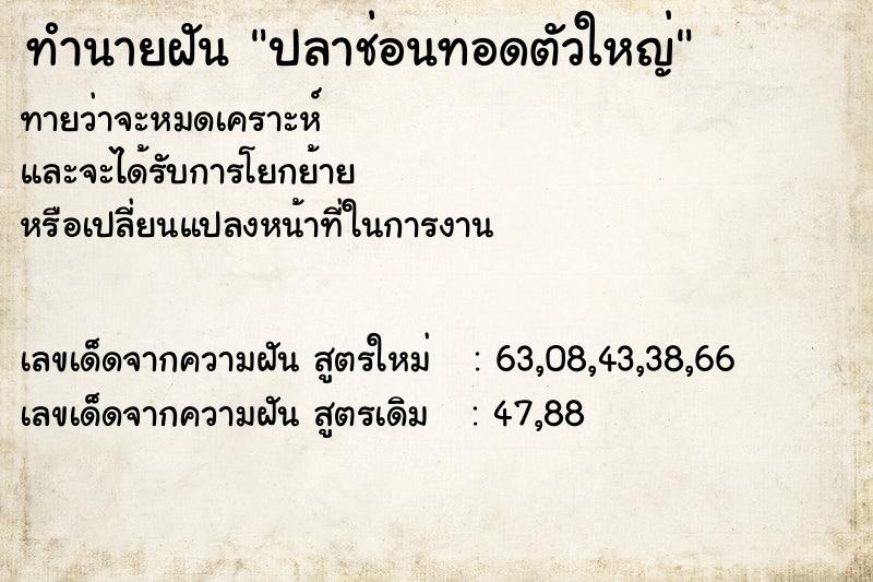 ทำนายฝันปลาช่อนทอดตัวใหญ่ ทำนายฝันทำนายฝันปลาช่อนทอดตัวใหญ่