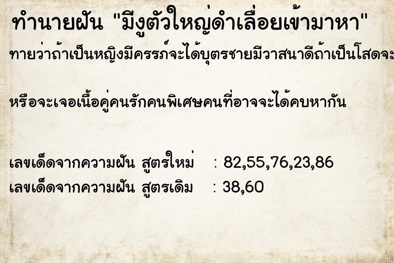 ทำนายฝันมีงูตัวใหญ่ดำเลื่อยเข้ามาหา ทำนายฝันทำนายฝันมีงูตัวใหญ่ดำเลื่อยเข้ามาหา