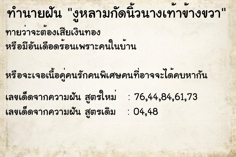 ทำนายฝันทำนายฝันงูหลามกัดนิ้วนางเท้าข้างขวา