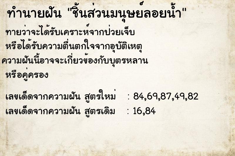 ทำนายฝัน ชิ้นส่วนมนุษย์ลอยน้ำ ตำราโบราณ แม่นที่สุดในโลก