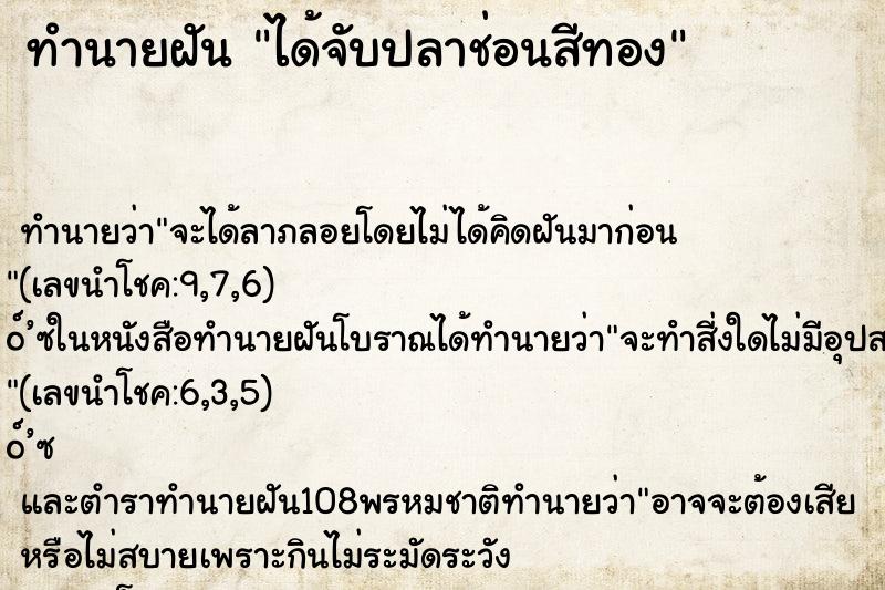 ทำนายฝัน ได้จับปลาช่อนสีทอง ทำนายฝัน ได้จับปลาช่อนสีทอง