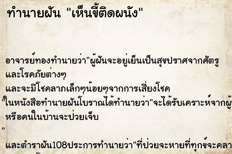ทำนายฝันทำนายฝันเห็นขี้ติดผนัง