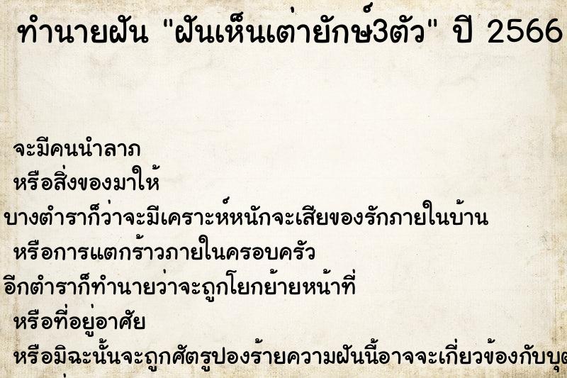 ทำนายฝันทำนายฝันฝันเห็นเต่ายักษ์3ตัว