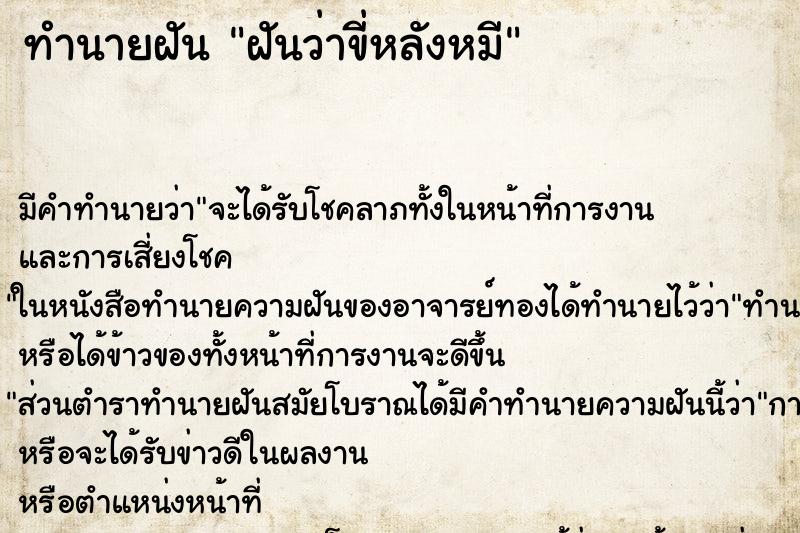 ทำนายฝัน ฝันว่าขี่หลังหมี ทำนายฝัน ฝันว่าขี่หลังหมี