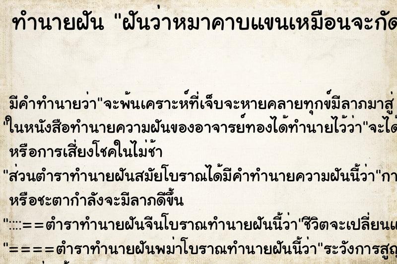 ทำนายฝัน ฝันว่าหมาคาบแขนเหมือนจะกัดแต่ได้ไม่กัด ทำนายฝัน ฝันว่าหมาคาบแขนเหมือนจะกัดแต่ได้ไม่กัด