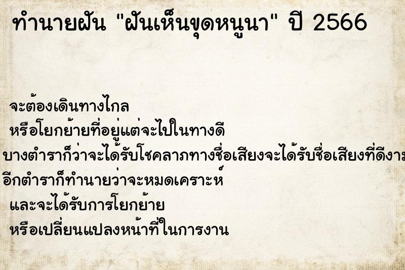 ทำนายฝันฝันเห็นขุดหนูนา ทำนายฝันทำนายฝันฝันเห็นขุดหนูนา