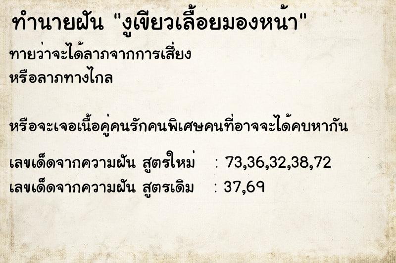 ทำนายฝันงูเขียวเลื้อยมองหน้า ทำนายฝันทำนายฝันงูเขียวเลื้อยมองหน้า