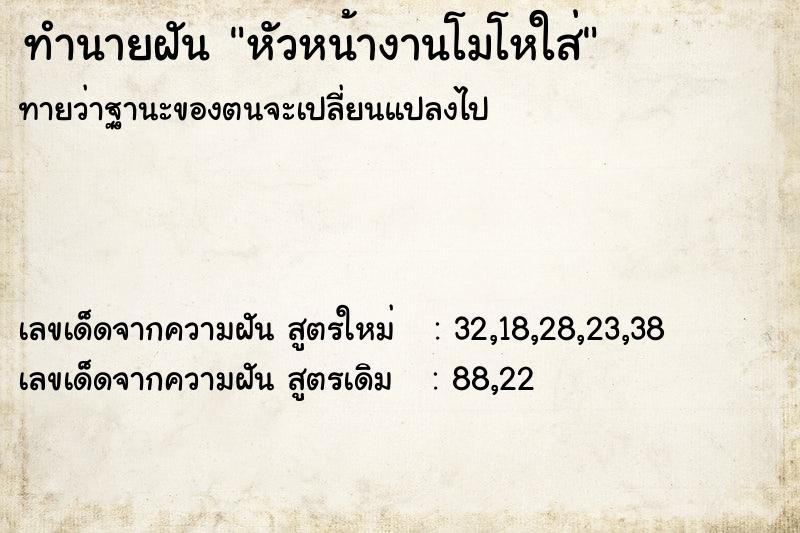 ทำนายฝันหัวหน้างานโมโหใส่ ทำนายฝันทำนายฝันหัวหน้างานโมโหใส่