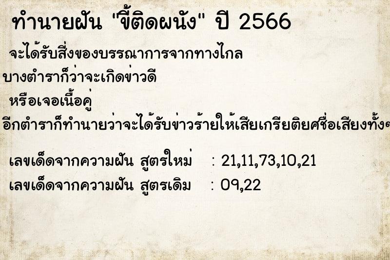 ทำนายฝัน ขี้ติดผนัง ทำนายฝัน ขี้ติดผนัง