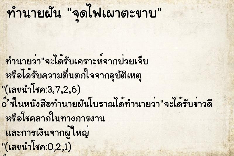 ทำนายฝันจุดไฟเผาตะขาบ ทำนายฝันทำนายฝันจุดไฟเผาตะขาบ