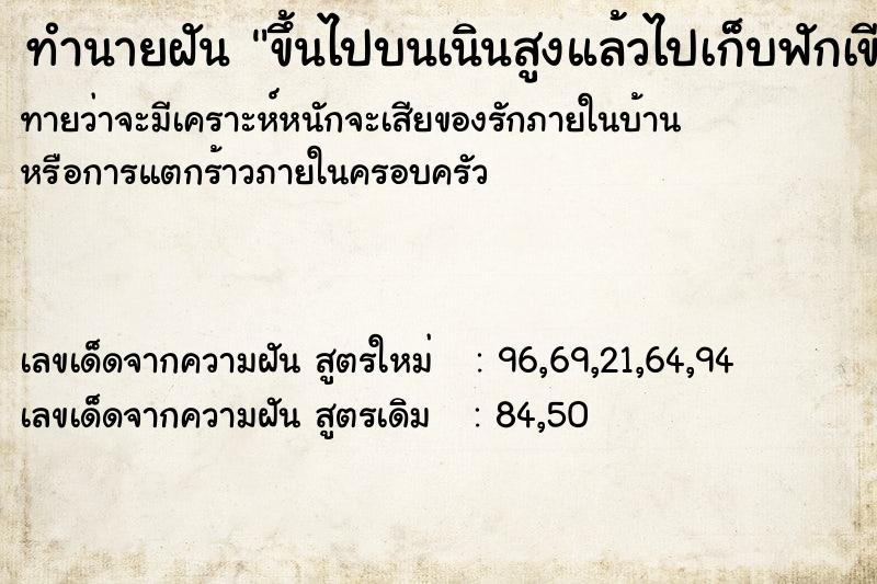 ทำนายฝันทำนายฝันขึ้นไปบนเนินสูงแล้วไปเก็บฟักเขียวได้มา