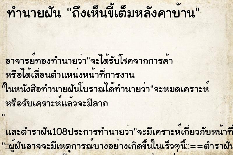ทำนายฝันทำนายฝันถึงเห็นขี้เต็มหลังคาบ้าน
