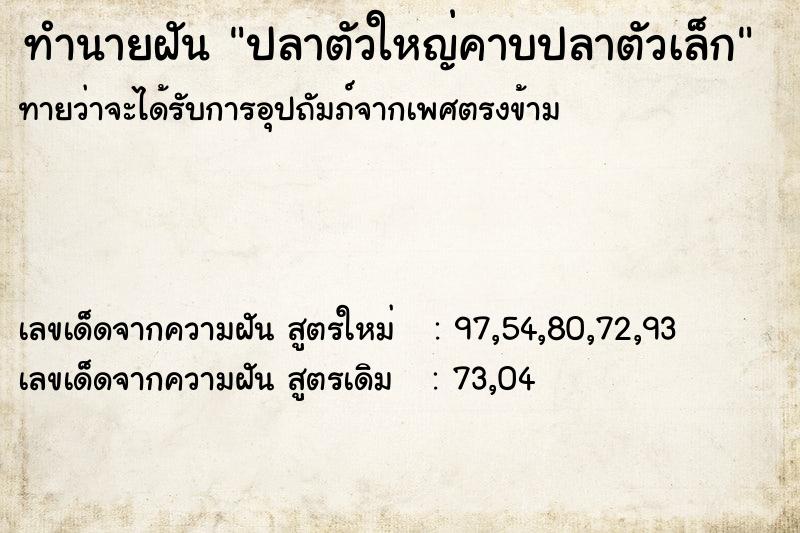 ทำนายฝันปลาตัวใหญ่คาบปลาตัวเล็ก ทำนายฝันทำนายฝันปลาตัวใหญ่คาบปลาตัวเล็ก