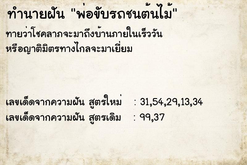 ทำนายฝัน พ่อขับรถชนต้นไม้ ตำราโบราณ แม่นที่สุดในโลก