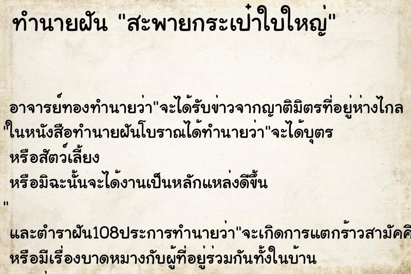 ทำนายฝัน สะพายกระเป๋าใบใหญ่ ตำราโบราณ แม่นที่สุดในโลก