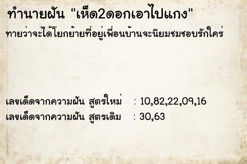 ทำนายฝันเห็ด2ดอกเอาไปแกง ทำนายฝันทำนายฝันเห็ด2ดอกเอาไปแกง