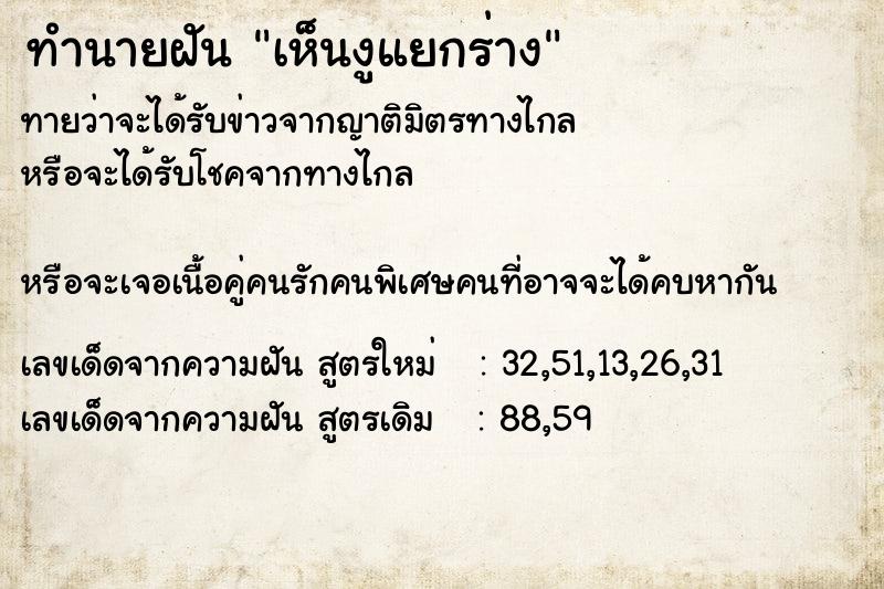 ทำนายฝัน เห็นงูแยกร่าง ทำนายฝัน เห็นงูแยกร่าง