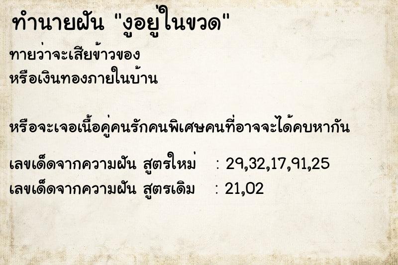 ทำนายฝัน งูอยู่ในขวด