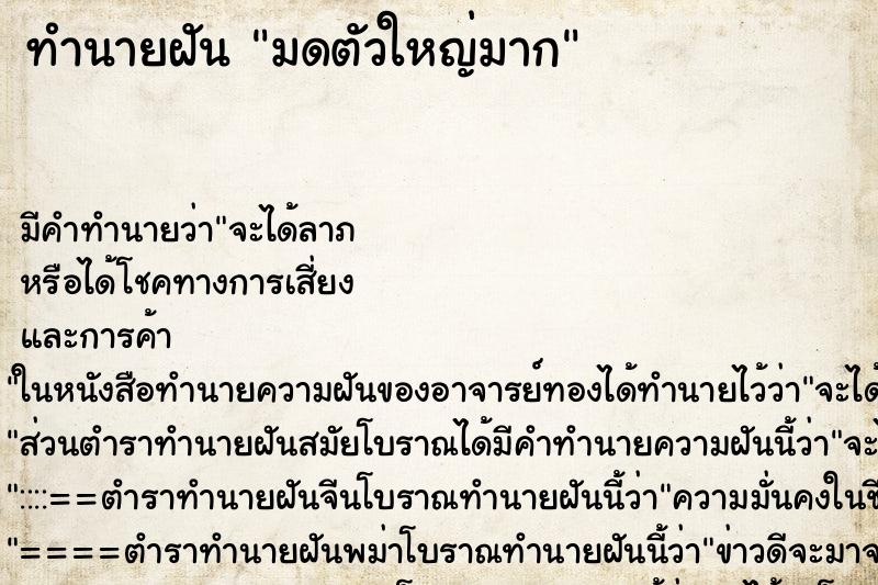 ทำนายฝัน มดตัวใหญ่มาก