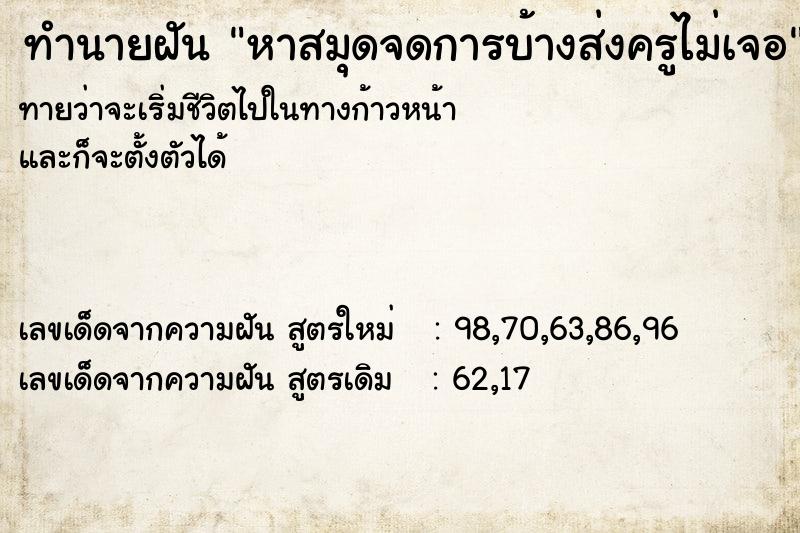 ทำนายฝันทำนายฝันหาสมุดจดการบ้างส่งครูไม่เจอ