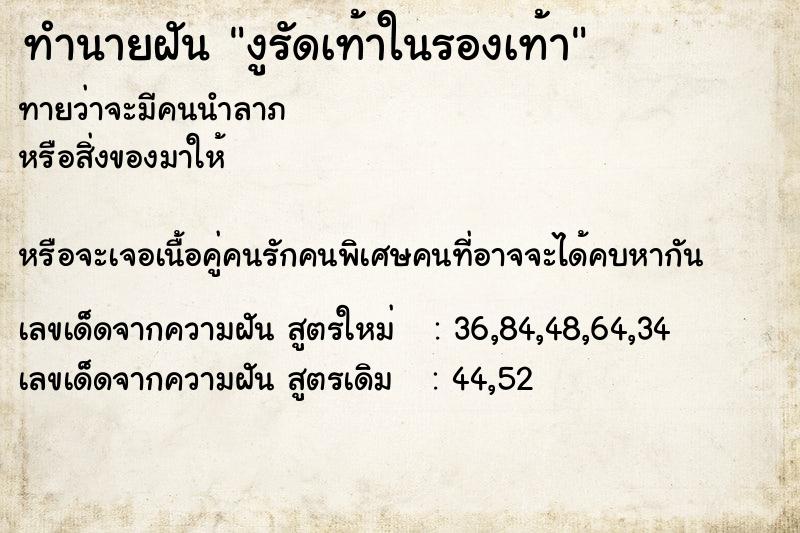 ทำนายฝันงูรัดเท้าในรองเท้า ทำนายฝันทำนายฝันงูรัดเท้าในรองเท้า